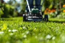 Máquina realizando corte de grama em jardim